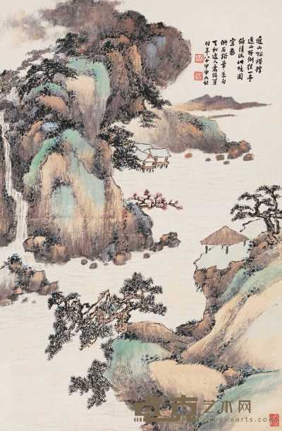萧俊贤 甲申（1944）年作 近山闲亭 立轴 70×45.5cm